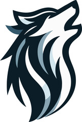 Obraz premium A stylized graphic depicts a howling wolf's head in shades of blue and white, showcasing its fur and an open snout.