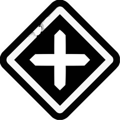 Obraz premium Icon of a black and white plus sign in a diamond shape 