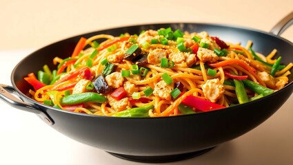 Stir fry salad in a pan.