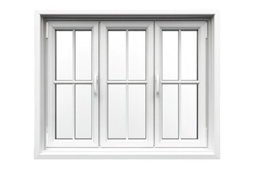 White plastic window frame with glass panes isolated on transparent background, png, cutout