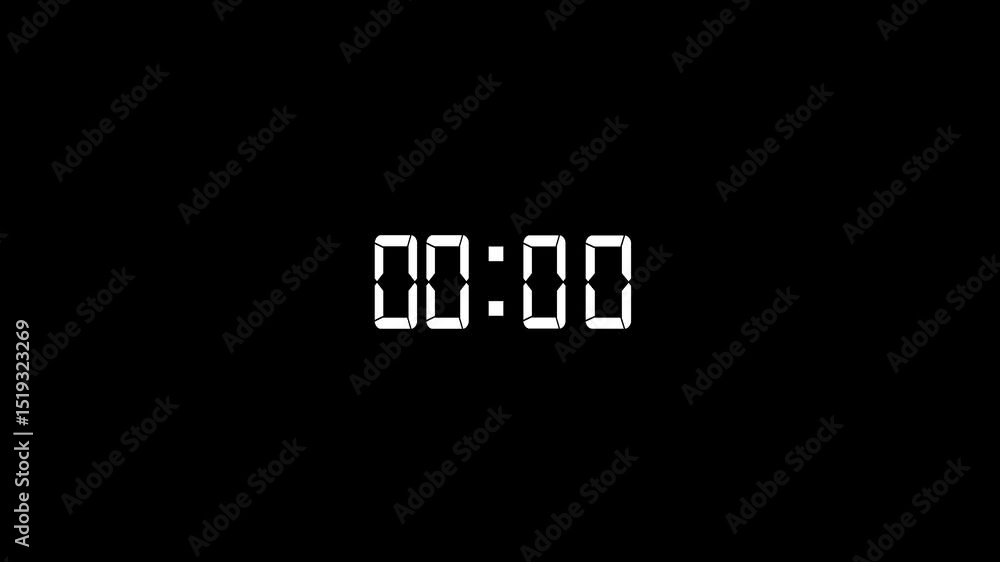Poster animated digital clock displaying countdown timer with a minimalist design on a black background per