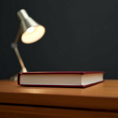 Closed book lit by desk lamp in a moody and focused minimalist setting