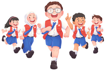 Diverse PMR Students Running Together llustration