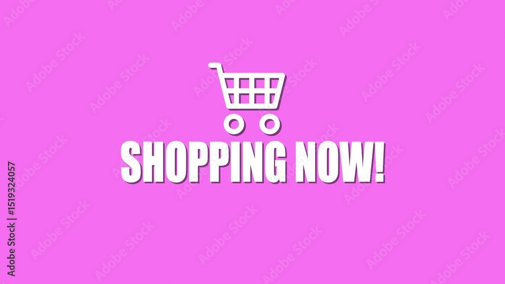 Poster animated shopping cart icon with text urging immediate action against a soft pastel pink background