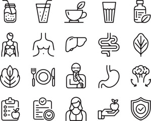 Nutrition Line Icons Set, Health and Diet Outline Symbols on White Background