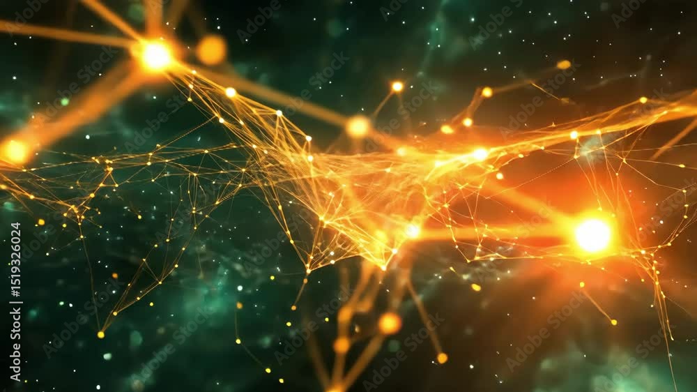 Aufkleber abstract network connection structure with glowing orange and green connections. data, technology, a