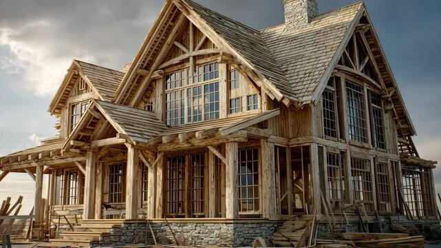 Wooden house under construction