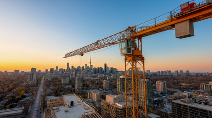 Tower crane lifting materials at construction site