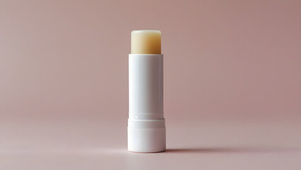 Simple Lip Balm Stick Packaging – No Label Mockup on Light Pink Scene