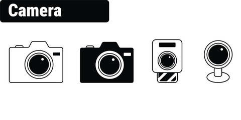 icon set of various cameras including DSLR, compact, action, and webcam styles. Ideal for photography