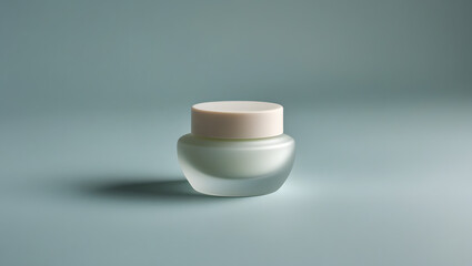 Small Cosmetic Cream Jar Mockup with Soft Matte Lid on Pastel Surface
