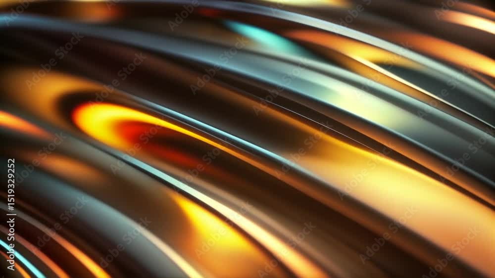 Wall mural abstract pattern of wavy lines with brown, silver, black and gold shades, liquid reflective texture,