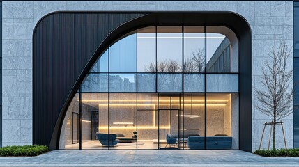 Fototapeta premium Modern building with curved window & sleek interior