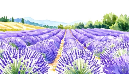watercolor lavender field. scenic landscape of the Provence.lavandula, colourful, purple, violet, watercolor, french, art, france, illustration, provence, rural, scenic, beauty, blue, design, field,  © Adobe worker 