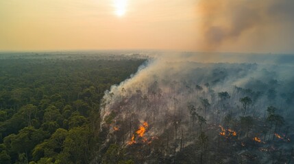 wildfire burning forest land with smoke rising to atmosphere, emphasizing human caused ignition