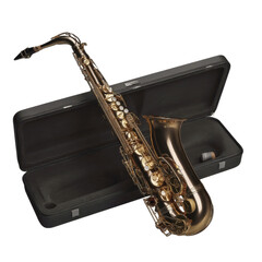 Obraz premium Tenor Saxophone in Case, Gold Lacquer Finish, Musical Instrument