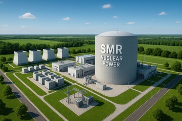 Newest nuclear power plant features advanced small modular reactor technology in a lush green environment