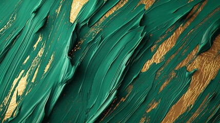 Deep emerald green ink over soft gold paint streaks, blending together to form an elegant, textured pattern with a sense of movement.