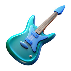 Teal electric guitar 3d render isolated on transparent background isolated on white background
