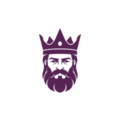 Elegant King Head with Crown and Beard in Purple Silhouette Style