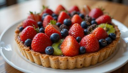 Colorful Fruit Tart Recipe with Strawberries, Blueberries, and Kiwi