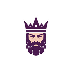 Majestic King Head with Crown Logo Design in Purple and Beige
