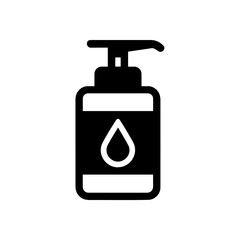 A black and white linear-fill style icon for a tattoo salon, depicting a  pump bottle with a droplet.