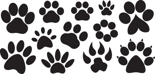 Seamless pattern of black animal paw prints, perfect for pet-themed designs or nature-inspired illustrations