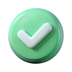 3d render green checkmark button isolated on transparent background isolated on white background