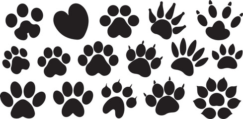 Seamless vector pattern of animal paw prints, perfect for dog and cat-themed designs, illustrations, and wallpapers with heart-shaped footprints