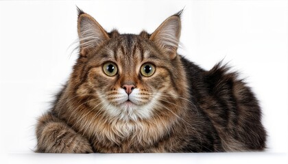 High Quality Isolated Cat on Transparent Background, Majestically Posing with a Glossy Fur Coat, Showcasing Vibrant Eyes and a Mysterious Aura in a Minimalistic Setting.