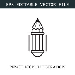 Pencil Icon Black and White Vector Design Image Illustration

