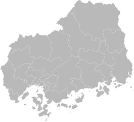 Hiroshima, Japan – administrative vector map with municipality boundaries (Web Mercator projection, PPT-compatible & fully editable)