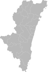 Miyazaki, Japan – administrative vector map with municipality boundaries (Web Mercator projection, PPT-compatible & fully editable)