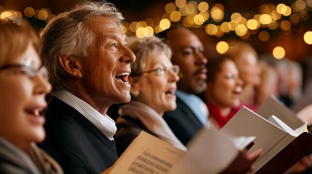 Diverse senior choir passionately singing hymns - joyful spiritual celebration - Powered by Adobe