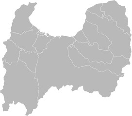 Toyama, Japan – administrative vector map with municipality boundaries (Web Mercator projection, PPT-compatible & fully editable)