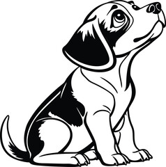 Cute Beagle Puppy Black & White Digital Art & Stencil Design