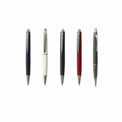 Five Stylish Pens in a Row - Black, White, Red, Dark Gray and Navy Blue