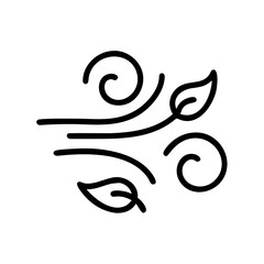 Obraz premium Wind and leaves icon in black line style on white background