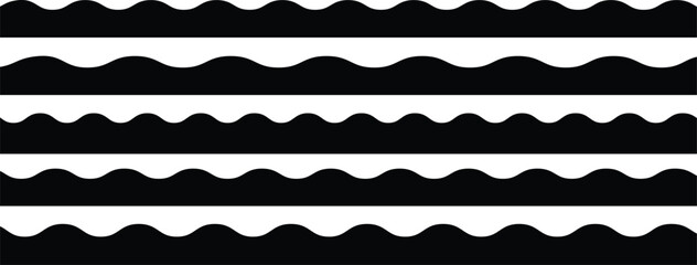 Scalloped edge seamless set. borders and dividers. Simple scalloped border. Repeat cute vintage frill ornament. Texture ribbons. Vector illustration isolated on white background