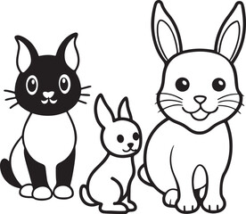 A funny cartoon bunny set with cute animal illustrations for Easter