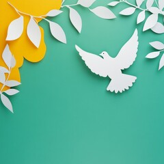 top view paper dove with copy space paper