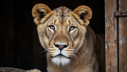 Obraz premium Curious African Lion in Minimal Home Setting Hyper-Realistic High Detail Stock Photo