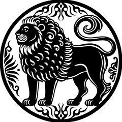 Tribal vector illustration of a lion head tattoo design and an elephant