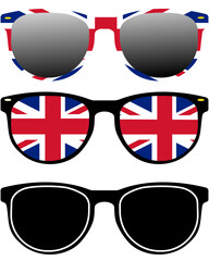 Sunglasses with Union Jack Flag in the lens and frame, British Patriotic graphic element