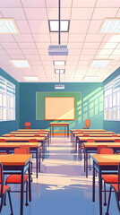 Pixel Art Classroom Interior With Empty Desks