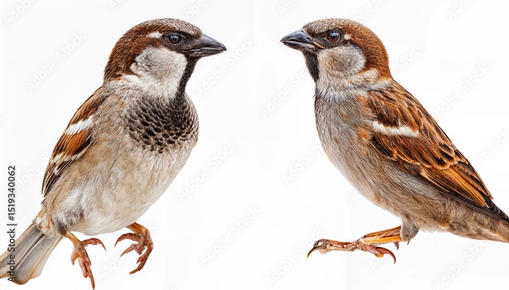 Poster isolated vibrancy a striking collection of house sparrows in flight and repose against a transparent