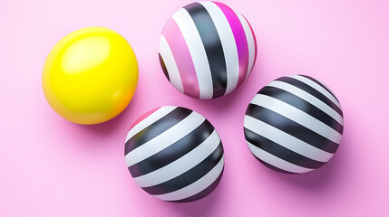 Obraz premium Colorful Striped Balls On Pink Background