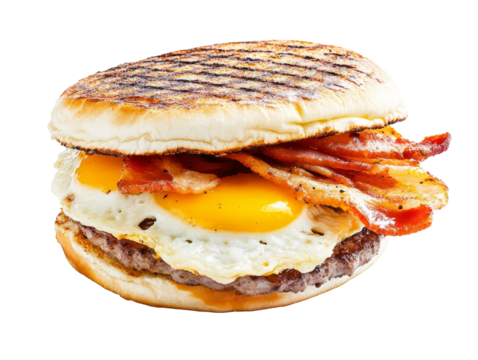 hamburger isolated on white, Breakfast egg burger