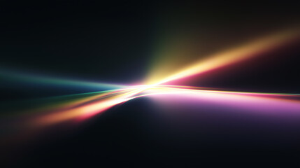 Abstract light beam crossing over dark background with soft glowing rainbow colors creating smooth and vibrant visual effect, evoking sense of motion and energy
